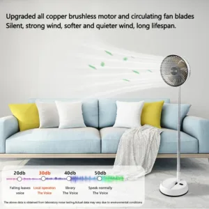 HOMEFISH Portable Oscillating Standing Fan with Remote Controller Foldable Rechargeable Battery Powered Pedestal Fan for Camping — image 6