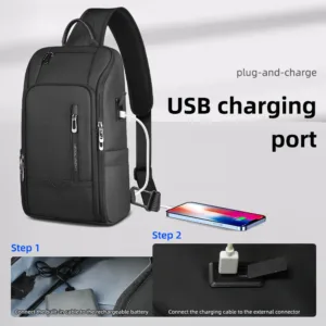 HK Anti-theft Men's Shoulder Bag Waterproof Chest Crossbody Bag with USB Oxford Leisure Satchel Multi-Pockets Sling Bag for Male — image 6