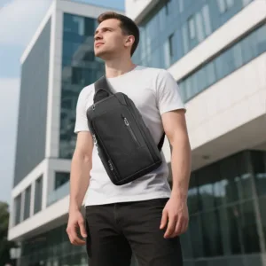 HK Anti-theft Men's Shoulder Bag Waterproof Chest Crossbody Bag with USB Oxford Leisure Satchel Multi-Pockets Sling Bag for Male — image 3