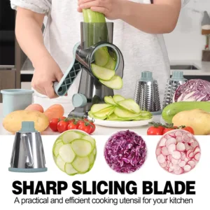 LMETJMA 3 in 1 Rotary Cheese Grater Versatile Manual Vegetable Slicer Peanut Nuts Grinder Cheese Vegetable Shredder Clear JT242 — image 4