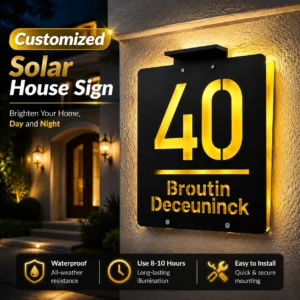 Personalized Solar LED House Number Outdoor 3D Cut Acrylic Door Plate Illuminated Door Number Solar Lights Outdoor Door Sign