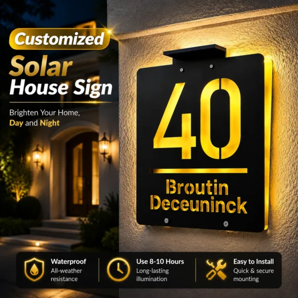 Personalized Solar LED House Number Outdoor 3D Cut Acrylic Door Plate Illuminated Door Number Solar Lights Outdoor Door Sign