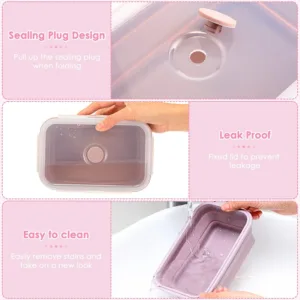 Collapsible Food Storage Containers Foldable Silicone Lunch Containers with Lids, Rectangle Collapsible Bowls Round Food Bowls — image 3
