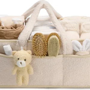 Baby Diaper Caddy Organizer for Changing Table, Plush Diaper Stackers & Caddies Diaper Bag with Teddy Bear,Diaper Storage Basket — image 7