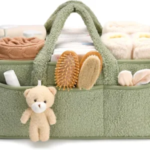 Baby Diaper Caddy Organizer for Changing Table, Plush Diaper Stackers & Caddies Diaper Bag with Teddy Bear,Diaper Storage Basket — image 10
