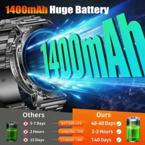 2026 New TANK Ultra 1400mAh Battery Military Smart Watch 10ATM Waterproof Heart Rate Tactical LED Flashlight Men Sports Bracelet — image 2