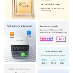MINISFORUM AI X1  Mini PC AMD Ryzen 9 AI HX 470 128GB 4TB SSD OCuLink WiFi7 BT5.4 Windows 11 Copilot Office Gaming Computer — image 8