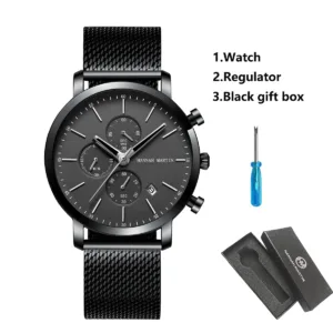 HANNAH MARTIN Brand Top Men Watch Black Stainless Steel Fashion Waterproof Sports Multifunctional Quartz Watch Relogio Masculino — image 13