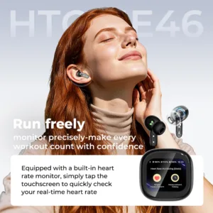 Translate Wireless Earbuds HTC NE46 Heart Rate Monitor LED Touchscreen Noise Reduction Earphone Bluetooth Blood Oxygen Sensor — image 4