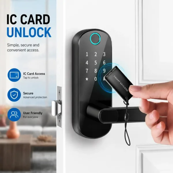 2026 Smart Fingerprint Door Lock App Control Keyless Digital Touchscreen Lock NFC IP67 Waterproof with 2 IC Cards