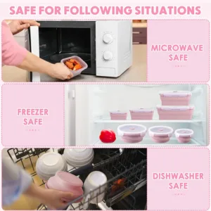 Collapsible Food Storage Containers Foldable Silicone Lunch Containers with Lids, Rectangle Collapsible Bowls Round Food Bowls — image 4