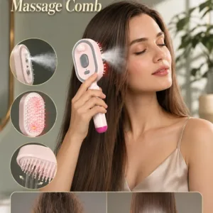 Anti-Frizz Hair Brush Electric Spray Air Cushion Massage Comb with Red Light Therapy & Retractable Teeth– Lightweight & Portable