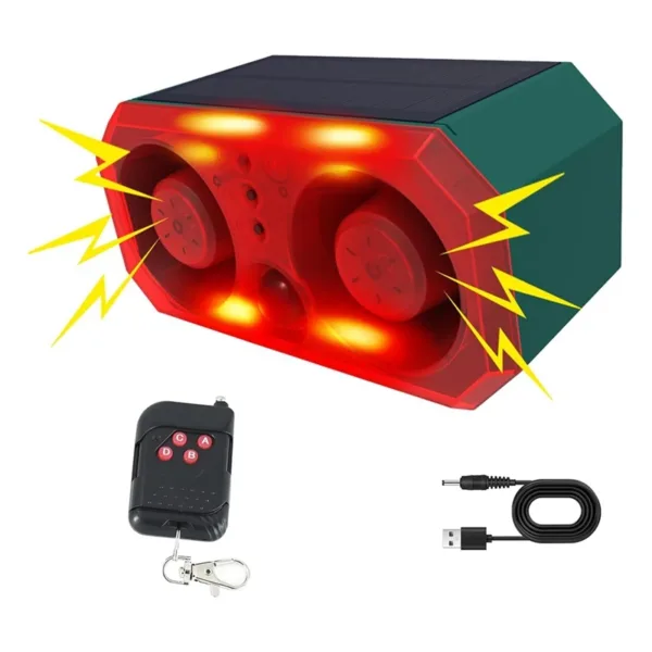 XTECH Solar Outdoor Motion Sensor Alarm With 13 Sound,130Db Dual Speaker Motion Detector Alarm Light With Remote For Farm Yard