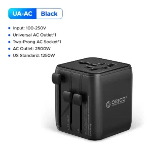 ORICO Universal Travel Adapter Worldwide All-in-One 20W GaN with AC Outlet USB A Type C Dual 10A Fuses Fast Charging EU US UK AU — image 7