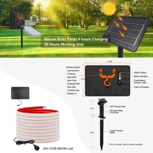 Solar Neon Light Strip 24V COB Waterproof IP68 Red Green Blue Warm Natural White 320LEDs/m Flexible High Density Linear Lighting — image 5