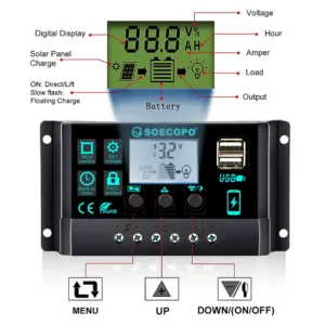 12V/24V 100A Solar Charge Controller AutoSwitch LCD Display with Overcharge/Short Circuit Protection for RV Boat Off-Grid System — image 2