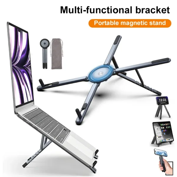 Foldable Magnetic Laptop Stand Aluminum Alloy Portable Adjustable Stand Heat Dissipation Holder Supports Phone Tablet Notebook