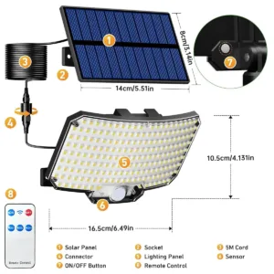 Solar Lights Outdoor 234LED 3 Modes Motion Sensor Flood Lights with Remote IP65 Waterproof Security Solar Lights for Outside — image 2