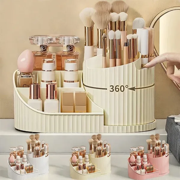 360° Rotating Vanity Makeup Organizer with Brush Holder, Large Spinning Cosmetic Storage for Skincare, Perfumes and Lotions