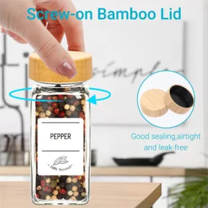 6/12/24pcs Glass Spice Jars with Bamboo Lids Or Metal Lids Include Minimalist Spice Labels Stickers Collapsible Funnel Jar Set — image 6