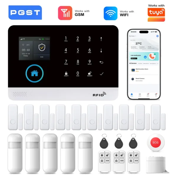 PGST Alarm System for Home WIFI GSM Security Alarm Host Ant-theft with Door Motion Sensor Work with Tuya Control work Alexa