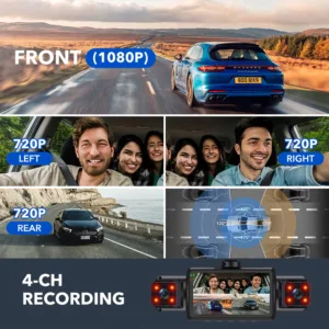 4Ch WiFi Dashcam car camera Black Box Driving DVR FHD 1080P Front Left Right Rear Night Vision Loop Recording Hardwire kit — image 3