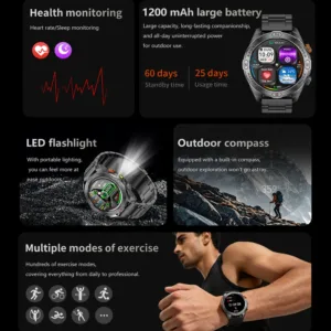ChiBear Genuine Military Smart Watch Men: 1200 mAh Battery Compass GPS Sports Outdoor Watch Bluetooth Call Smartwatch 2026 New — image 2