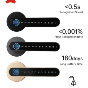 KAK Smart Fingerprint Door Lock Black Biometric Door Lock Password Keyless Entry Door Lock with Handle Security Door Hardware — image 3