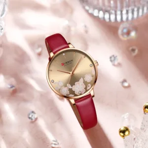 CURREN 9068 Women's Watch Quartz Wristwatch Slim Minimalist Printed Rhinestone Small-Dial Leather-Strap Women's Watch — image 5