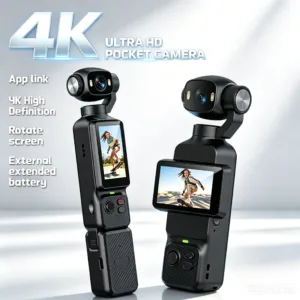 4K Handheld Gimbal Action Camera HD 180° Rotatable Lens Anti-shake Pocket Vlog Camera with Fill Light for Outdoor Sports