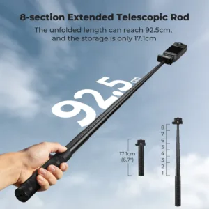 K&F CONCEPT Foldable Selfie Stick for Insta360 X5 X4 X3 DJI Osmo 360 92.5cm/36.4inch Aluminum Alloy Extension Rod Invisible Pole — image 3