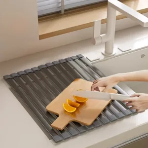 Foldable Heavy Duty Roll-Up Dish Drainer Space Saving Adjustable Height Heat Resistant and Detachable Sink Storage Rack Withr — image 2