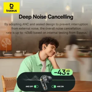Baseus Bass EP10 NC -43dB Noise Cancelling ANC True Wireless Earbuds Bluetooth 6.0 In-Ear Wireless Earphones 4-Mics ENC Ear buds — image 2