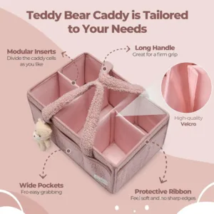 Baby Diaper Caddy Organizer for Changing Table, Plush Diaper Stackers & Caddies Diaper Bag with Teddy Bear,Diaper Storage Basket — image 3