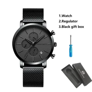 HANNAH MARTIN Brand Top Men Watch Black Stainless Steel Fashion Waterproof Sports Multifunctional Quartz Watch Relogio Masculino — image 14
