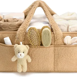 Baby Diaper Caddy Organizer for Changing Table, Plush Diaper Stackers & Caddies Diaper Bag with Teddy Bear,Diaper Storage Basket — image 8