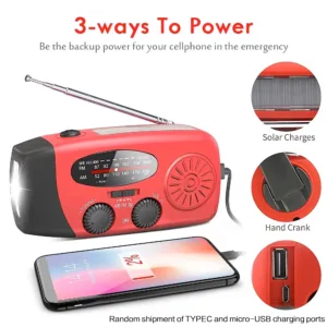 Multifunctional Portable Radio Hand Crank Solar Power FM AM WB NOAA Weather Radio Emergency LED Flashlight Flashlight Power Bank — image 6