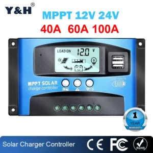 Y&H MPPT Solar Charge Controller 40A 60A 100A with Load/Dual USB /LCD 12V 24V Auto Solar Panel Charger Regulator