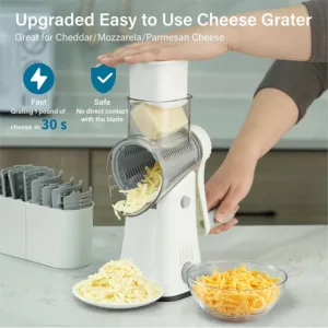 LMETJMA 5 in 1 Rotary Cheese Grater Shredder Kitchen Mandoline Vegetable Julienne Slicer Waffle Cutter Nut Chopper JT247 — image 5