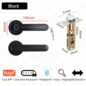 KAK Smart Fingerprint Door Lock Black Biometric Door Lock Password Keyless Entry Door Lock with Handle Security Door Hardware — image 9