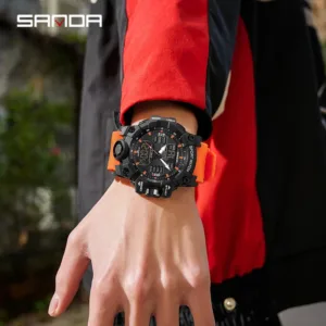 SANDA Luxury G Style Men's Electronic Watch Outdoor Sports LED Analog Digital Chronograph Military Dual Display 50M Waterproof — image 6