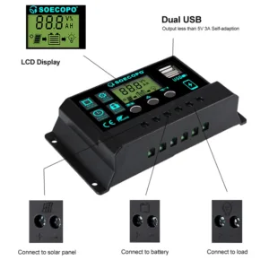 12V/24V 100A Solar Charge Controller AutoSwitch LCD Display with Overcharge/Short Circuit Protection for RV Boat Off-Grid System — image 3