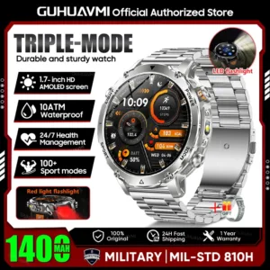 2026 New TANK Ultra 1400mAh Battery Military Smart Watch 10ATM Waterproof Heart Rate Tactical LED Flashlight Men Sports Bracelet — image 22