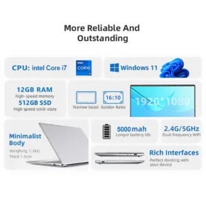 2026 Intel Core i7 9850H Intel A3950 Ultra Slim Laptop 14.1“ Windows 11 Notebook Computer 12GB RAM 1TB SSD Office Study Laptop — image 2