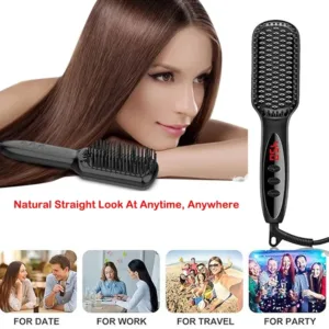 Hair Straightener Brush Comb Electric Hair Brushes Hot Comb Straightener For Hair Anti-scalding Ceramic Beard Straightener Brush — image 5