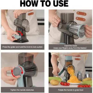 LMETJMA 3 in 1 Rotary Cheese Grater Versatile Manual Vegetable Slicer Peanut Nuts Grinder Cheese Vegetable Shredder Clear JT242 — image 5