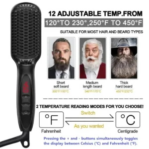 Hair Straightener Brush Comb Electric Hair Brushes Hot Comb Straightener For Hair Anti-scalding Ceramic Beard Straightener Brush — image 6