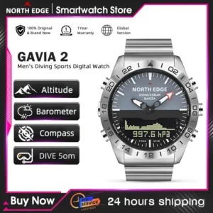 NORTH EDGE Mens Dive Watch Military Army Luxury Full Steel Smartwatch Compass Altimeter Barometer Digital Clock Waterproof 200m