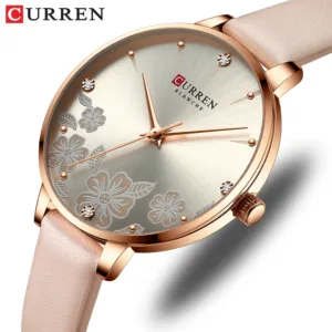 CURREN 9068 Women's Watch Quartz Wristwatch Slim Minimalist Printed Rhinestone Small-Dial Leather-Strap Women's Watch
