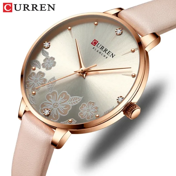 CURREN 9068 Women's Watch Quartz Wristwatch Slim Minimalist Printed Rhinestone Small-Dial Leather-Strap Women's Watch